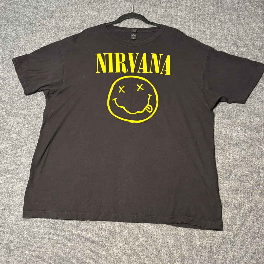 Nirvana Smiley Face Graphic T-Shirt Mens XXL Black Yellow Tultex Rock Band Tee
